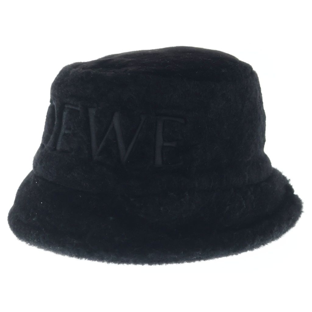 LOEWE (ロエベ) Shearling panama シャーリング パナマ バケットハット 帽子 ロゴ ブラック 0010948222