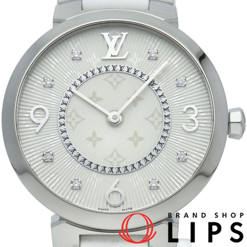 ルイ・ヴィトン タンブール モノグラム スリム ウォッチ 33mm 8Pダイヤ OH済 Q13MJZ 箱 保証書 SS/ラバー