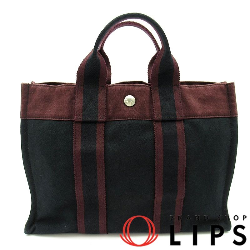 エルメス フールトゥPM キャンバス レディース トートバッグ ブラック 美品 【中古】