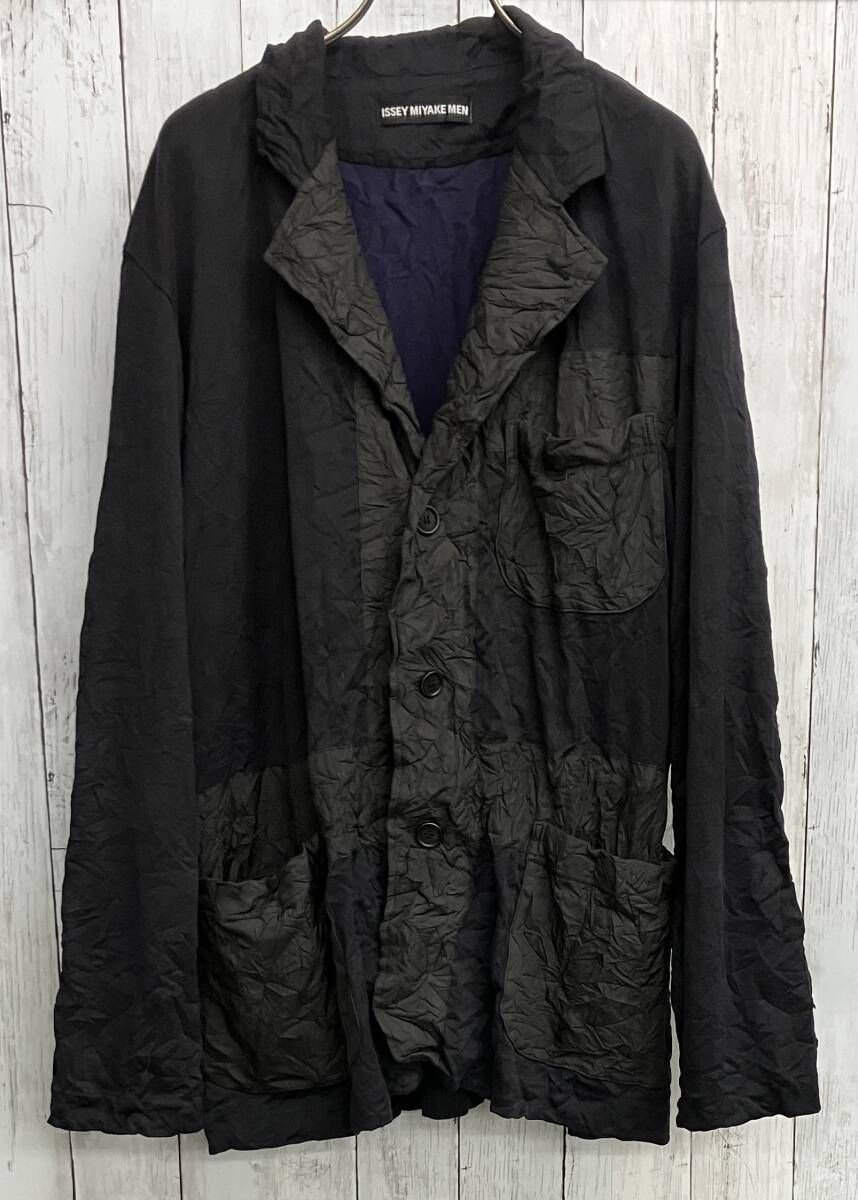 ISSEY MIYAKE MEN テーラードジャケット イッセイミヤケ メン シワ加工 バイカラー size4