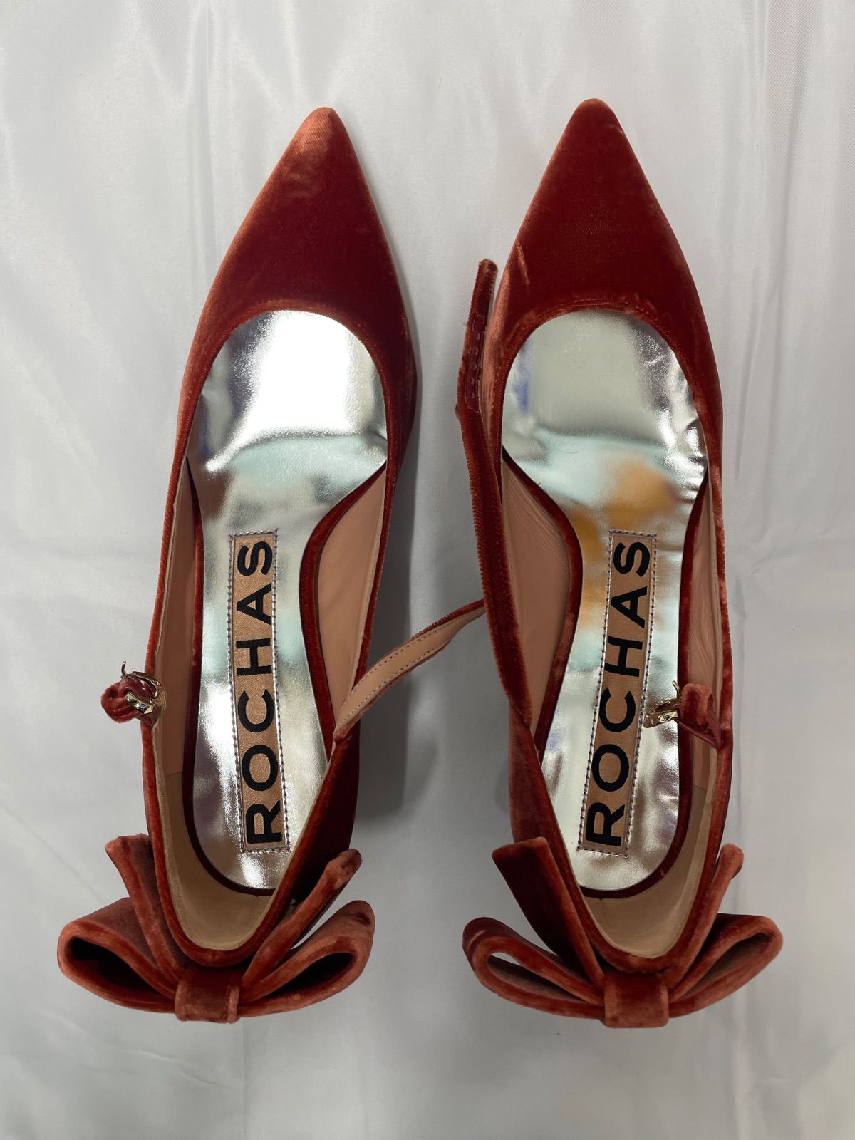 美品】ロシャス ROCHAS ベルベット リボン パンプス 37 ボルドー