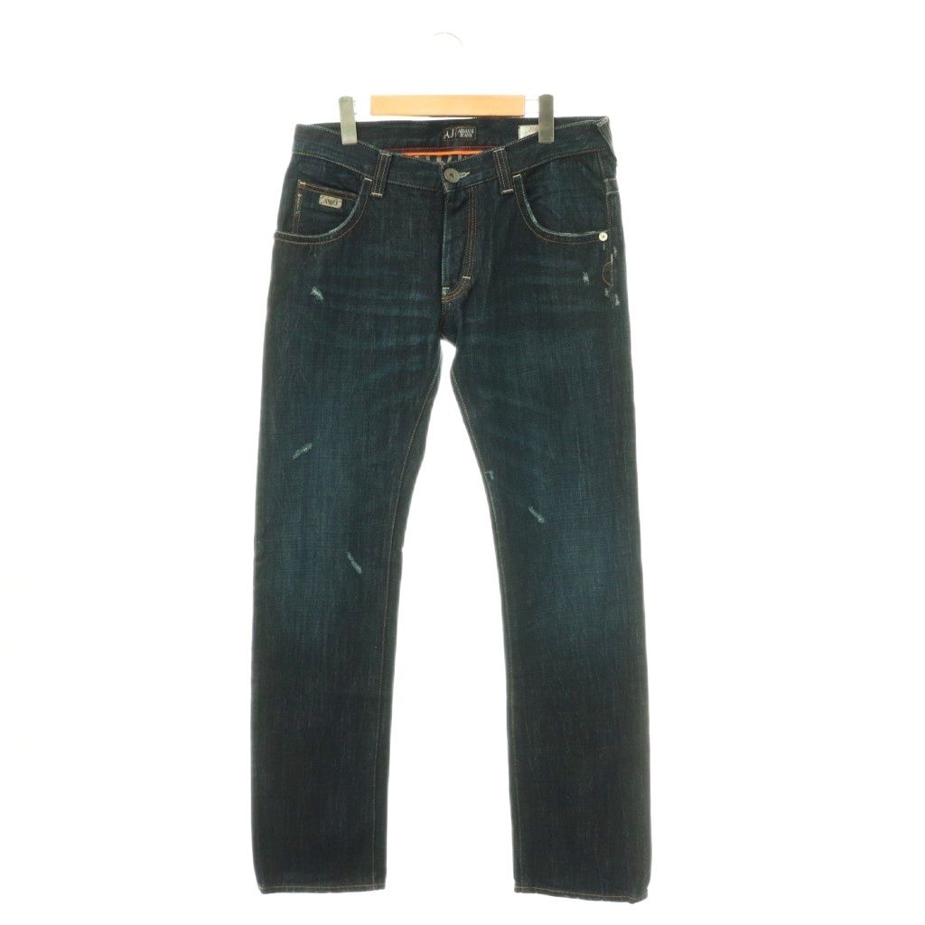 アルマーニ ジーンズ ARMANI JEANS デニムパンツ ジーンズ ストレート ダメージ加工 ボタンフライ 32 インディゴ /ES OS