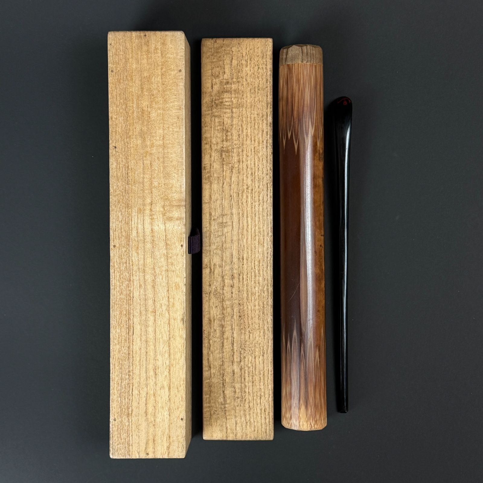 名工・竹工芸家 成瀬宗臣 自作 茶杓「銘：丹頂」共箱 共筒 茶道具 真作