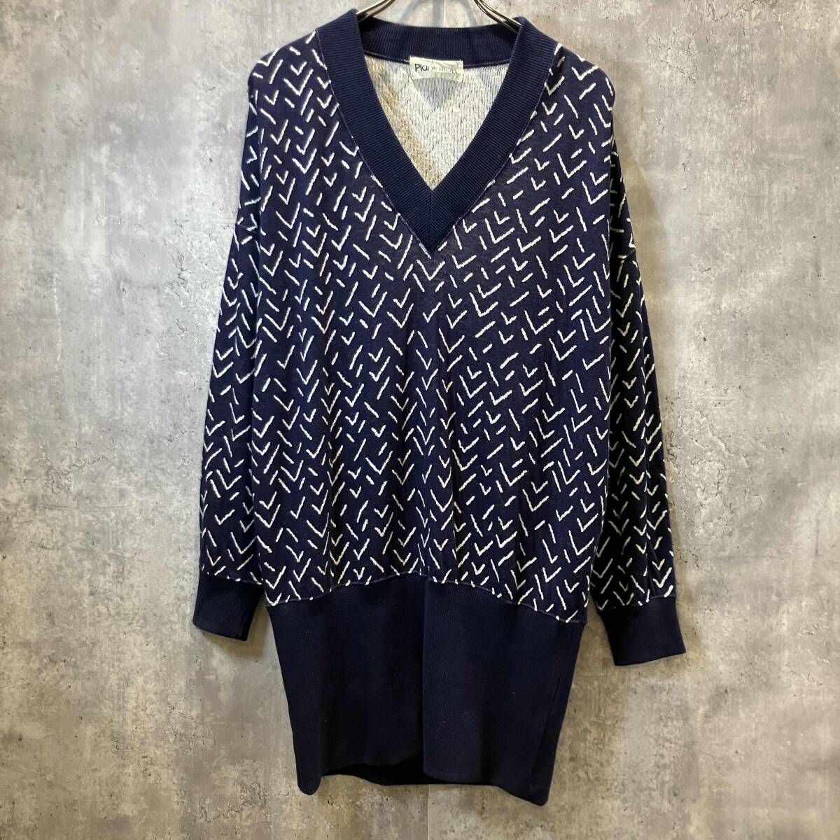 ISSEY MIYAKE Plantation Vネックリブスウェット size M ネイビー イッセイミヤケ プランテーション