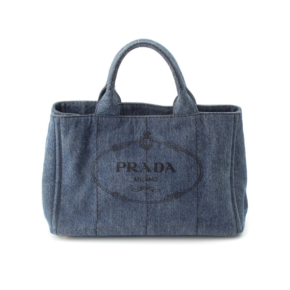 プラダ カナパ デニム ハンドバッグ 2WAY ショルダー B2642B インディゴ ブルー【中古】