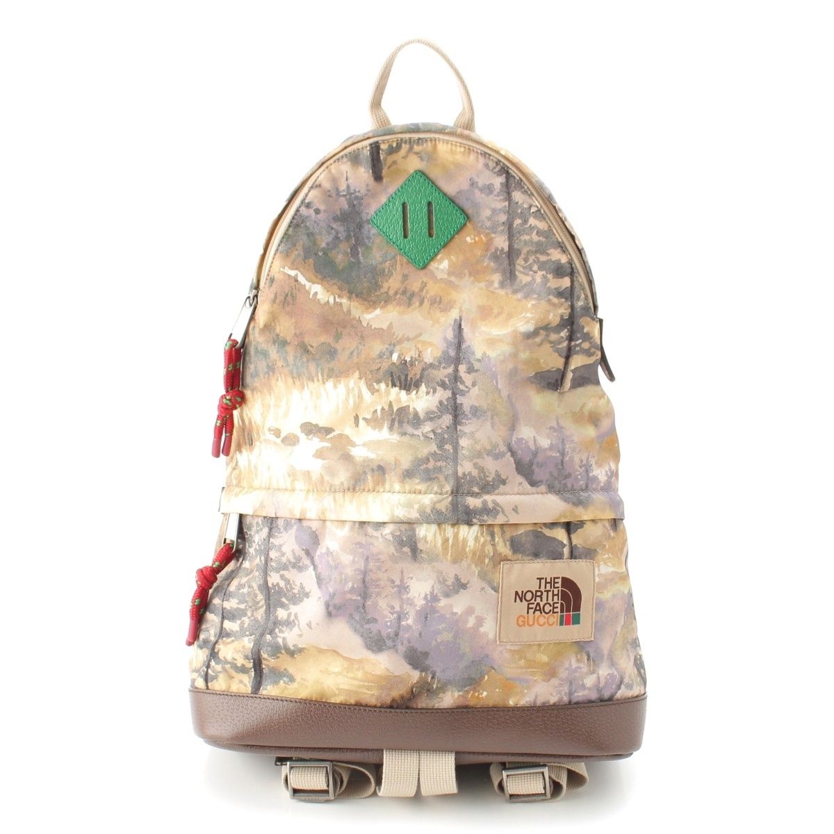 グッチ ノースフェイス THE NORTH FACE ナイロン×レザー バックパック リュック デイパック 650288 ベージュ【中古】