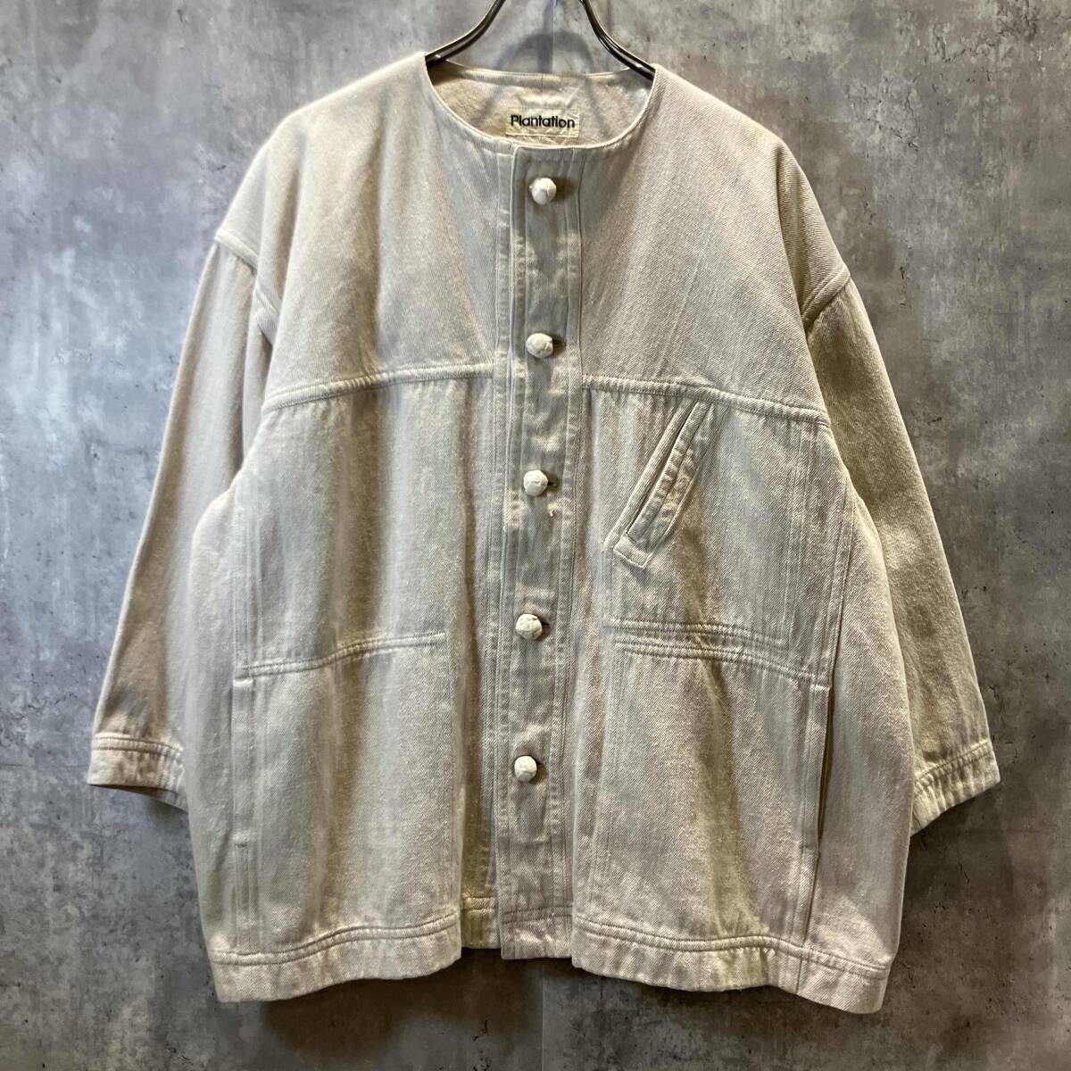 ISSEY MIYAKE plantation ノーカラージャケット size M アイボリー イッセイミヤケ プランテーション
