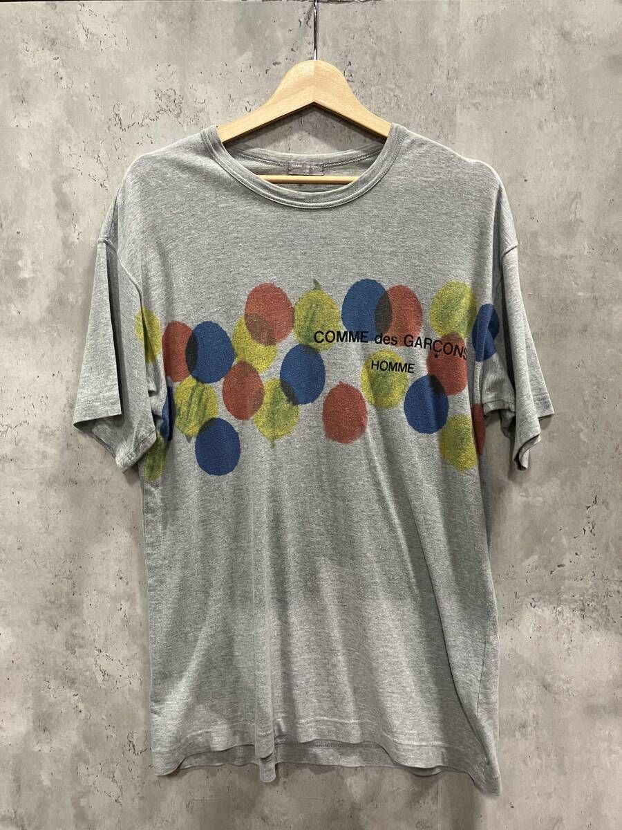 99AW COMME des GARCONS HOMME コムデギャルソンオム ドット柄ロゴプリントカットソー グレー