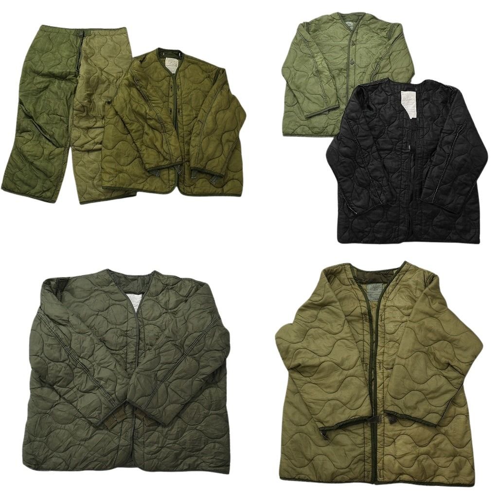古着卸 まとめ売り ミリタリー ライナー 6枚セット ( メンズ L/XL ) キルティング オリーブ ジャケット ブラック パンツ 中古 古着 NF3749