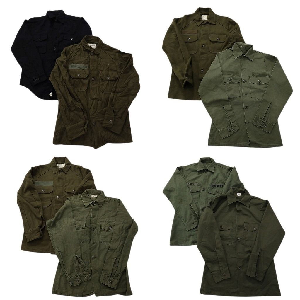 古着卸 まとめ売り ミリタリー シャツ 8枚セット ( メンズ XS/S ) ARMY オリーブ ダブルフラップ ブラック 中古 古着 NF3756