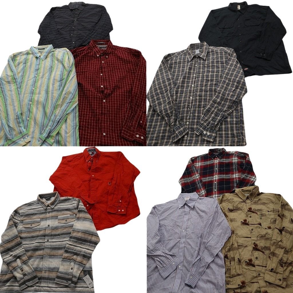 古着卸 まとめ売り ブランド 長袖シャツ 10枚セット ( メンズ XL ) コロンビア ディッキーズ ブルックスブラザーズ 中古 古着 NF3765