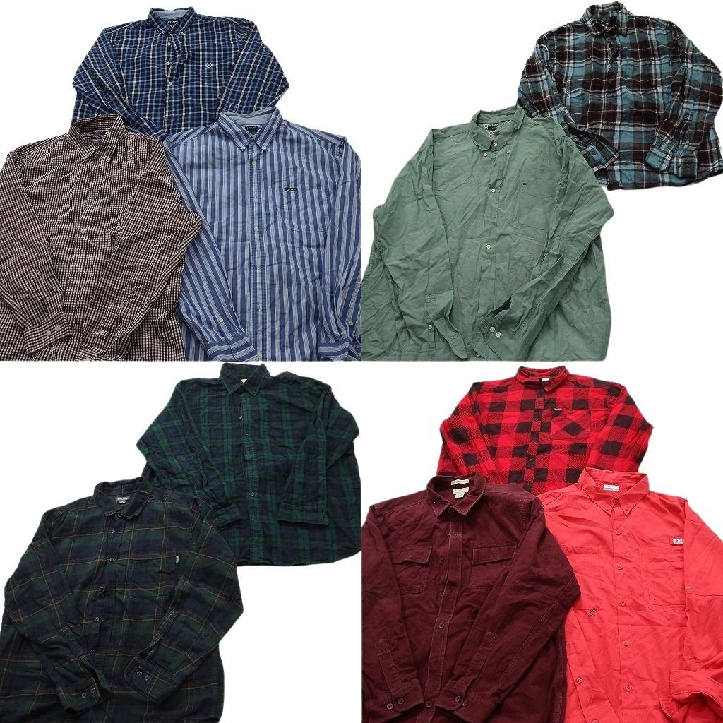 古着卸 まとめ売り ブランド 長袖シャツ 10枚セット ( メンズ 2XL ) コロンビア チャップス エルエルビーン トミー 中古 古着 NF3774