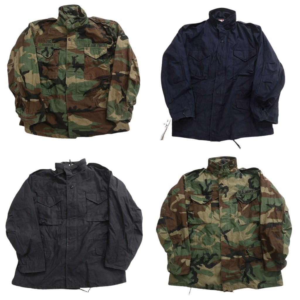 古着卸 まとめ売り ミリタリー M-65 ジャケット 4枚セット ( メンズ L ) AIRFORCE ARMY 無地 ブラック ウッドランド ネイビー 中古 NF3786