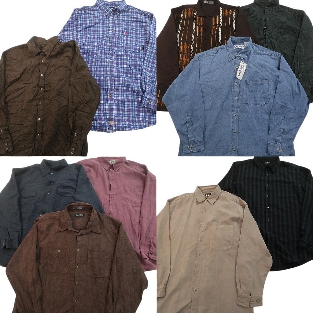 古着卸 まとめ売り 長袖シャツ MIX 10枚セット ( メンズ XL/2XL ) ストライブ 無地 ダブルフラップデッドストック デニム 中古 古着 NF3803
