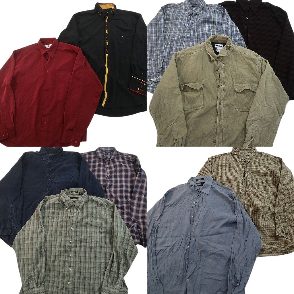 古着卸 まとめ売り 長袖シャツ MIX 10枚セット ( メンズ XL ) ボタンダウン チェック ダブルフラップ 無地 中古 古着 NF3804