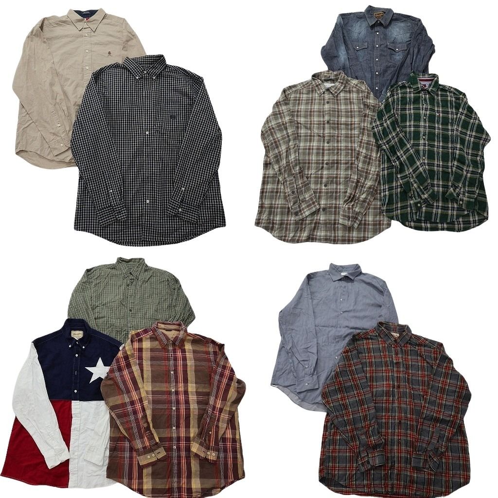 古着卸 まとめ売り ブランド 長袖シャツ 10枚セット ( メンズ XL ) トミー フラッグタグ コロンビア カルバンクライン 中古 古着 NF3827