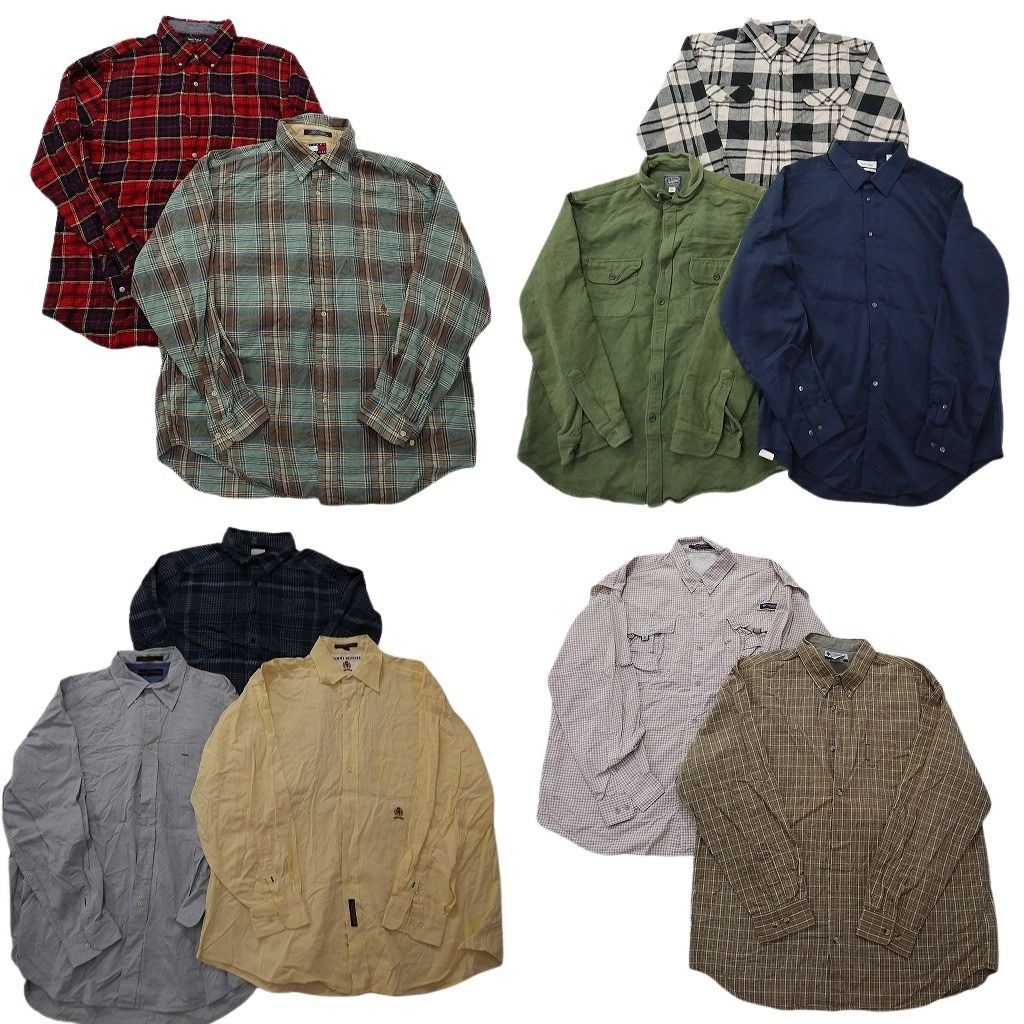 古着卸 まとめ売り ブランド 長袖シャツ 10枚セット ( メンズ XL ) トミー フラッグタグ J.CREW コロンビア カルバンクライン 中古 NF3828