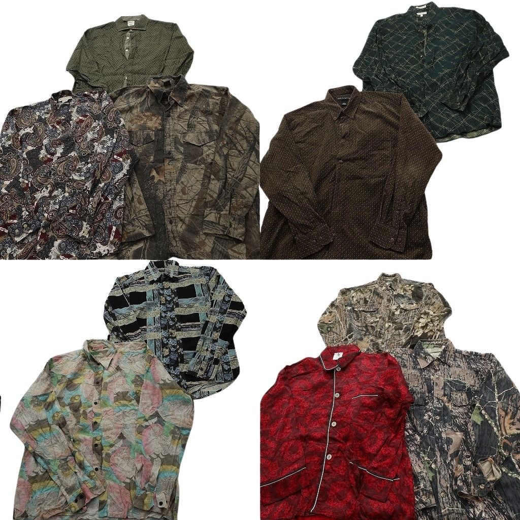 古着卸 まとめ売り 総柄 柄シャツ 長袖シャツ 10枚セット ( メンズ L