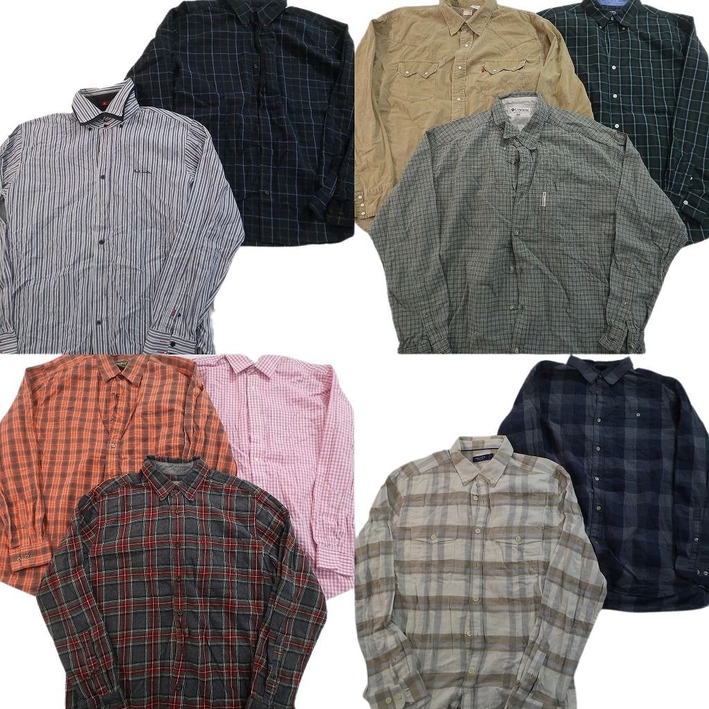 古着卸 まとめ売り ブランド 長袖シャツ 10枚セット ( メンズ XL ) コロンビア ブルックスブラザーズ ノースフェイス 中古 古着 NF3886