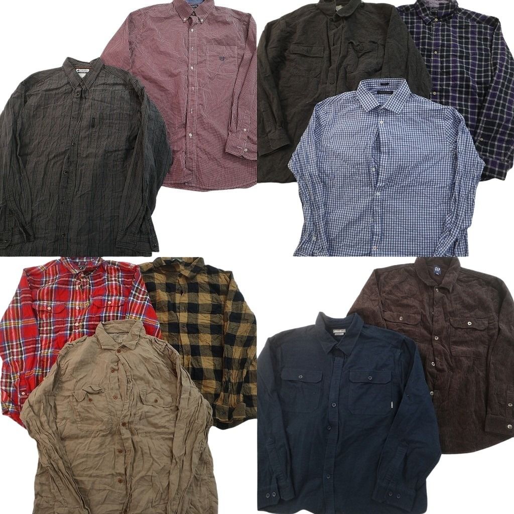 古着卸 まとめ売り ブランド 長袖シャツ 10枚セット ( メンズ XL ) コロンビア エルエルビーン チャップス ノーティカ 中古 古着 NF3893