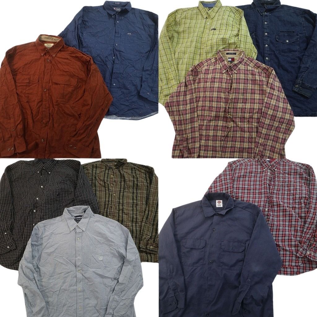 古着卸 まとめ売り ブランド 長袖シャツ 10枚セット ( メンズ XL ) トミー フラッグタグ ディッキーズ ハーレーダビッドソン 中古 NF3894