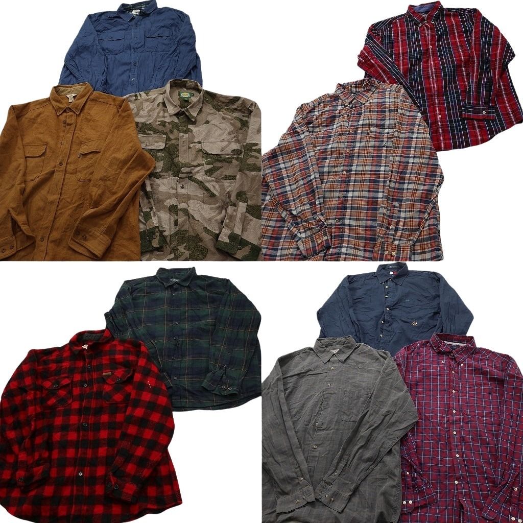 古着卸 まとめ売り ブランド 長袖シャツ 10枚セット ( メンズ 2XL ) トミー フラッグタグ カベラス エルエルビーン 中古 古着 NF3905