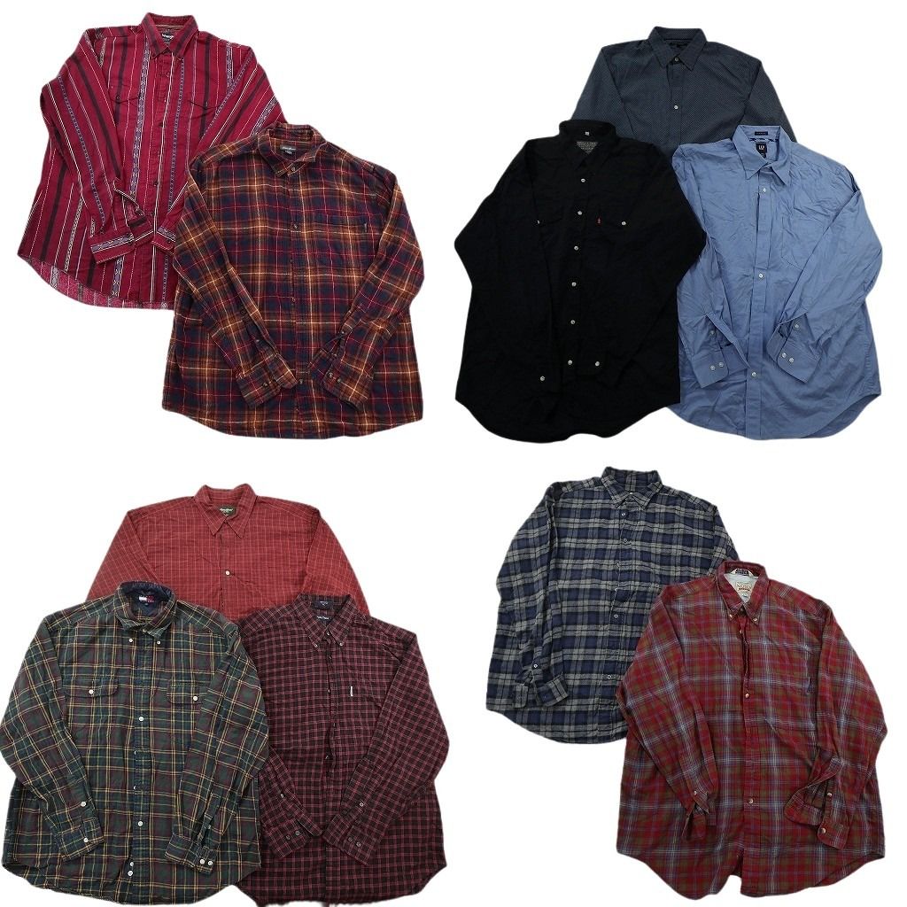 古着卸 まとめ売り ブランド 長袖シャツ 10枚セット ( メンズ XL ) トミー フラッグタグ エディーバウアー ラングラー 中古 古着 NF3927