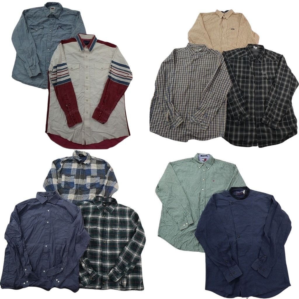 古着卸 まとめ売り ブランド 長袖シャツ 10枚セット ( メンズ L ) コロンビア トミー フラッグタグ ラングラー 中古 古着 NF3929