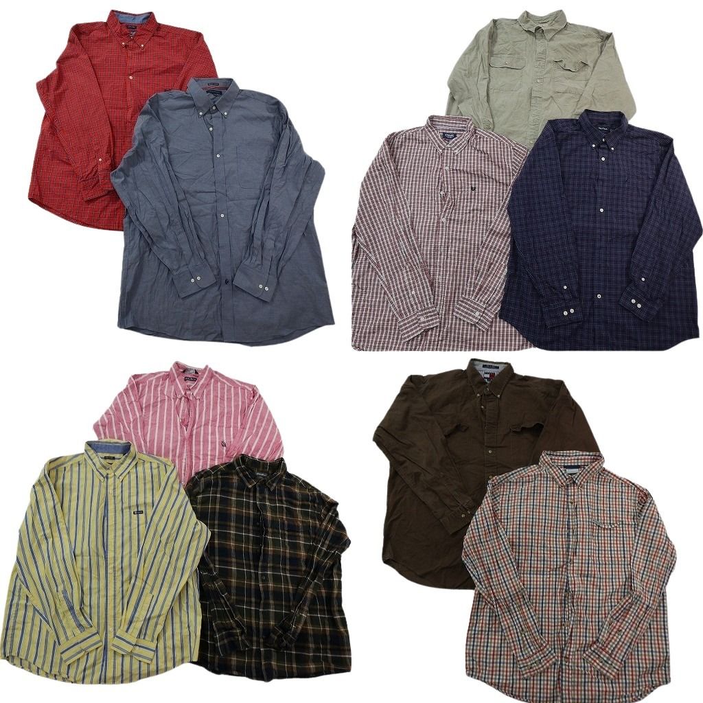古着卸 まとめ売り ブランド 長袖シャツ 10枚セット ( メンズ XL ) コロンビア トミー フラッグタグ ノーティカ 小文字タグ 中古 NF3940