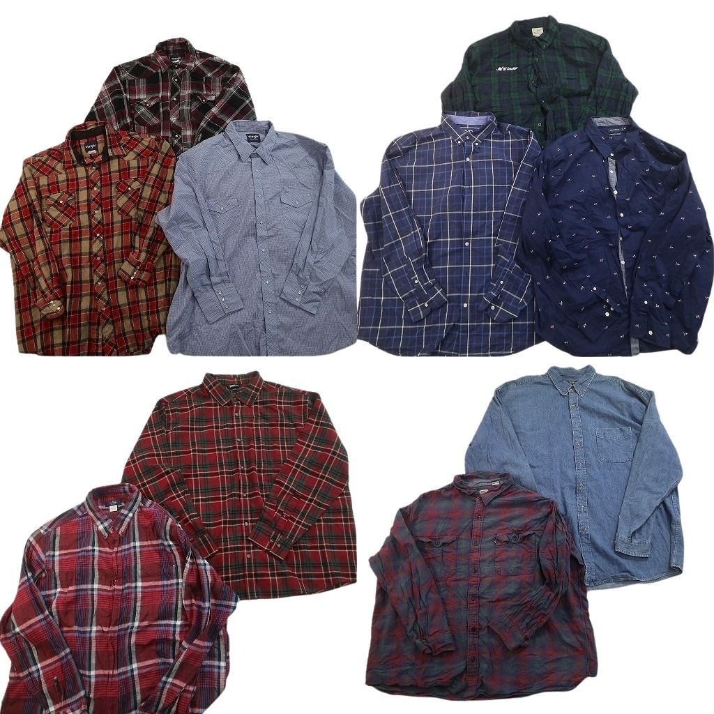 古着卸 まとめ売り ブランド 長袖シャツ 10枚セット ( メンズ 3XL ) エディーバウアー チャップス リーバイス ラングラー 中古 古着 NF3941