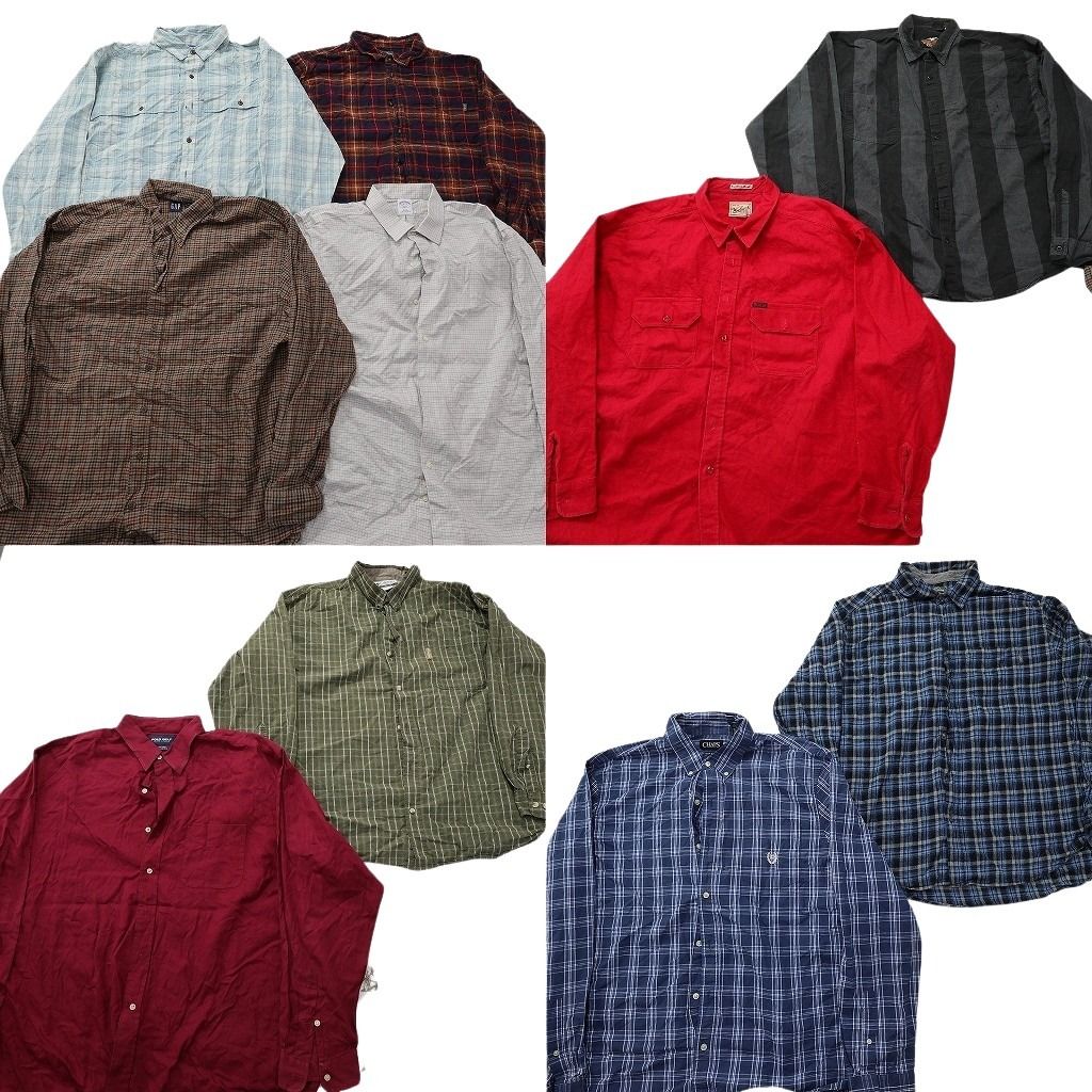 古着卸 まとめ売り ブランド 長袖シャツ 10枚セット ( メンズ 2XL/3XL ) ハーレーダビッドソン コロンビア ポロ パタゴニア 中古 NF3962