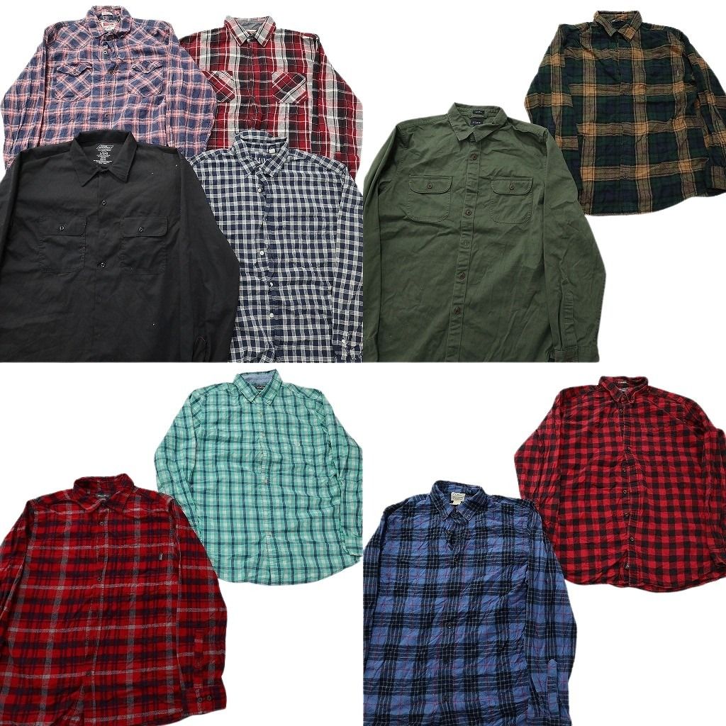 古着卸 まとめ売り ブランド 長袖シャツ 10枚セット ( メンズ L ) ディッキーズ ラングラー J.CREW GAP チャップス 中古 古着 NF3970