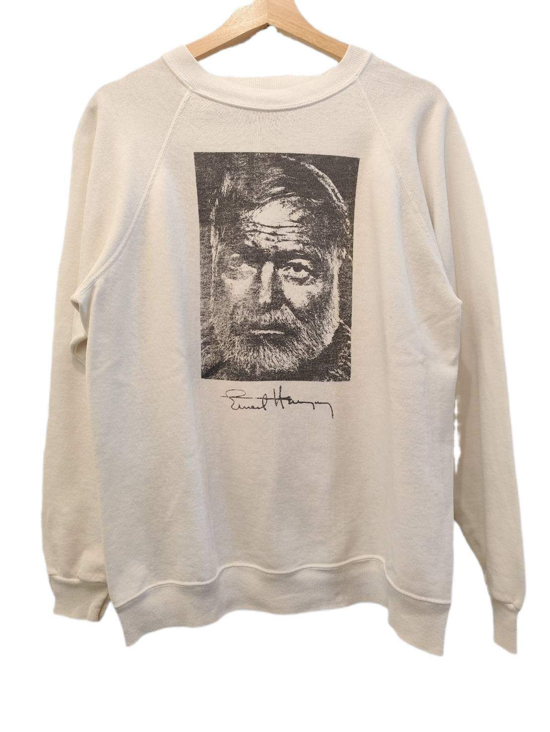 Hanes プリントスウェット size:L ホワイト 90s Ernest Hemingway やや汚れ・ダメージ有