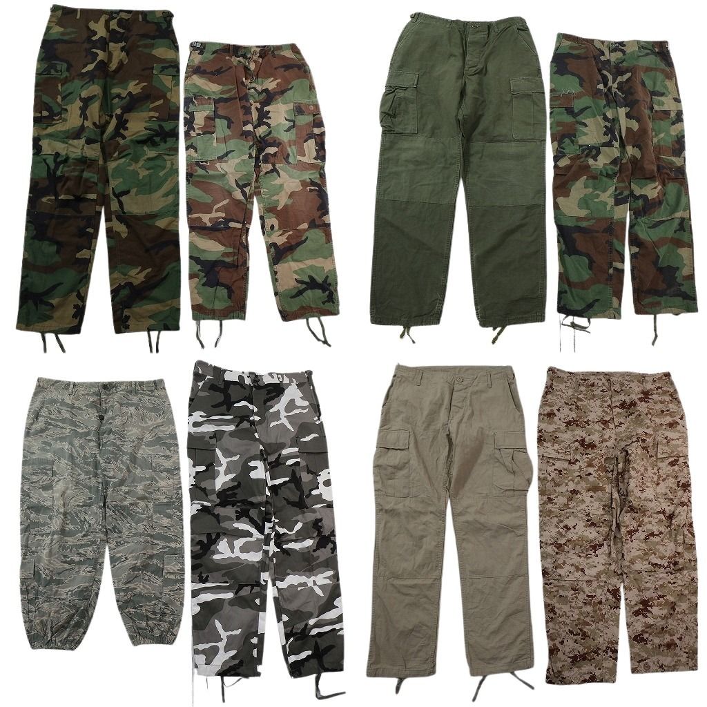 古着卸 まとめ売り ミリタリー ロングパンツ 8枚セット ( メンズ L/35 ) カーゴ デジタルタイガーストライプ 無地 ベージュ 中古 NF3989