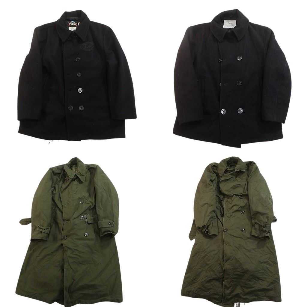 古着卸 まとめ売り ミリタリー コート 4枚セット ( メンズ S/L/XL ) ダブルブレスト ロング丈 ピーコート 中古 古着 NF4006