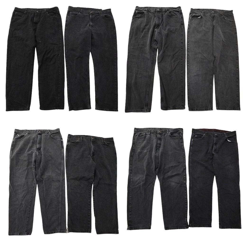 古着卸 まとめ売り ラングラー 黒色 ブラック デニムパンツ 8枚セット ( メンズ 42/40 ) アメカジ 中古 古着 NF8399 古着卸 まとめ売り ラングラー 黒色 ブラック デニムパンツ 8枚セット