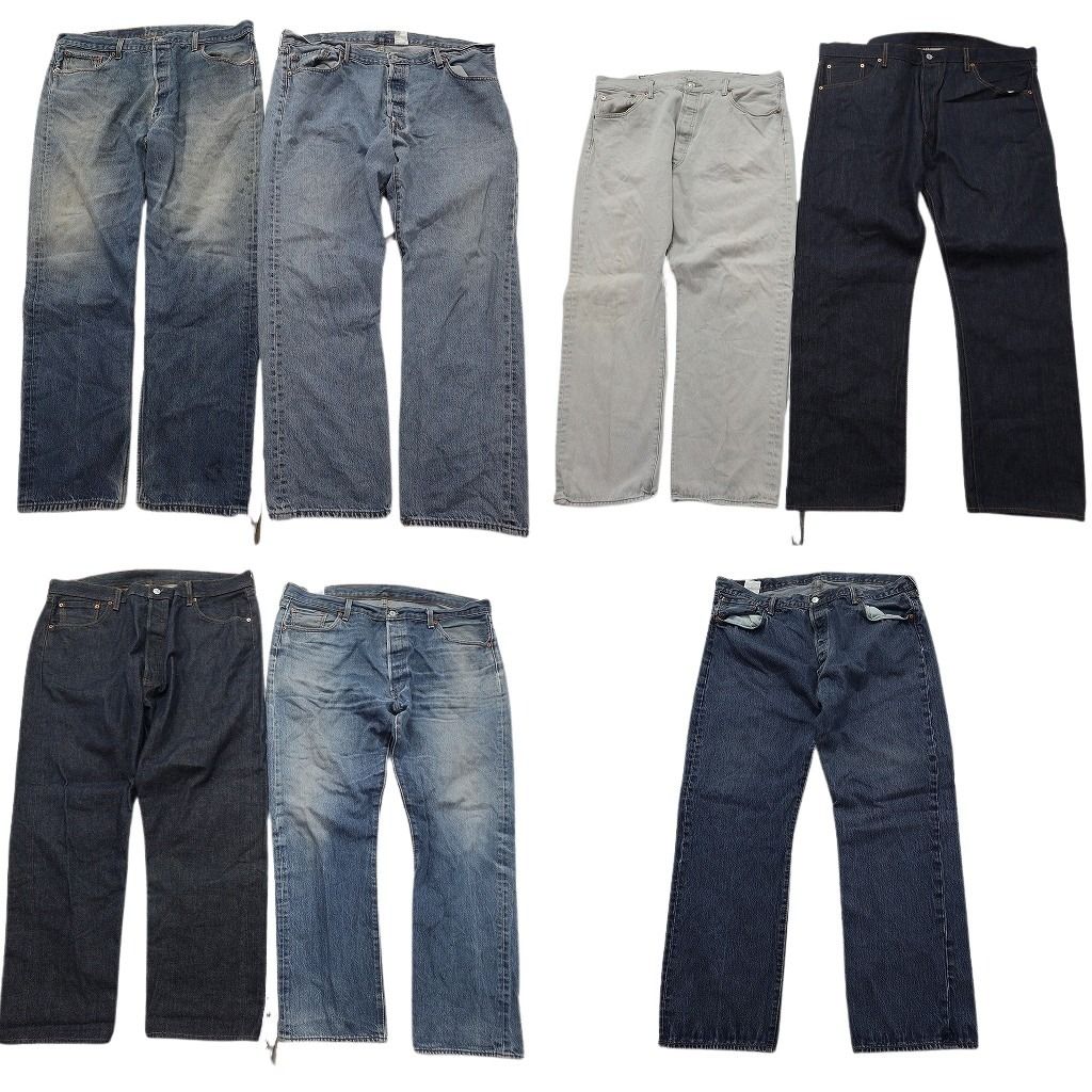 古着卸 まとめ売り リーバイス 501 デニムパンツ 7枚セット ( メンズ 42 ) ストレート　ボタンフライ フェード ヒゲ 中古 古着 NF4042