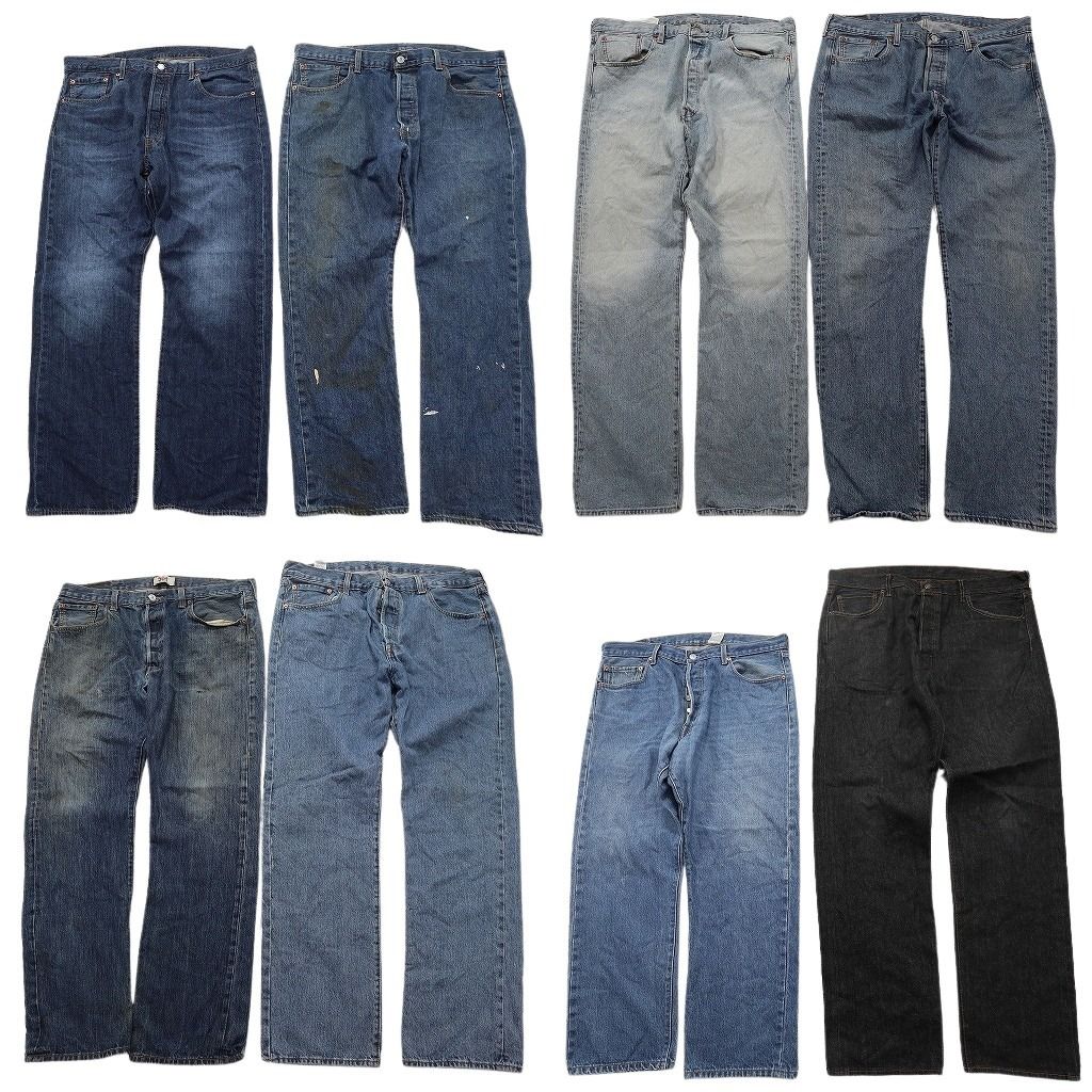 古着卸 まとめ売り リーバイス 501 デニムパンツ 8枚セット ( メンズ 38 ) ストレート　ボタンフライ ブラック フェード 中古 古着 NF4046