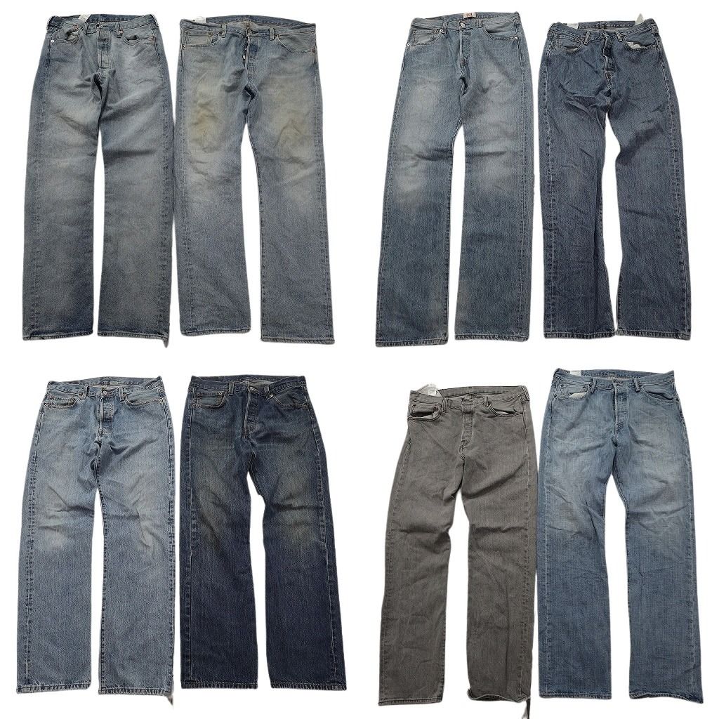 古着卸 まとめ売り リーバイス 501 デニムパンツ 8枚セット ( メンズ 34 ) ストレート　ボタンフライ グレー フェード 中古 古着 NF4052