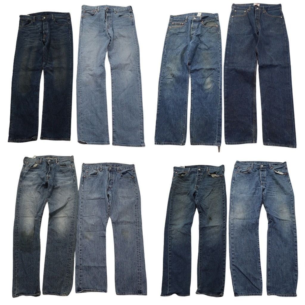 古着卸 まとめ売り リーバイス 501 デニムパンツ 8枚セット ( メンズ 34 ) ストレート　ボタンフライ ヒゲ フェード 中古 古着 NF4053