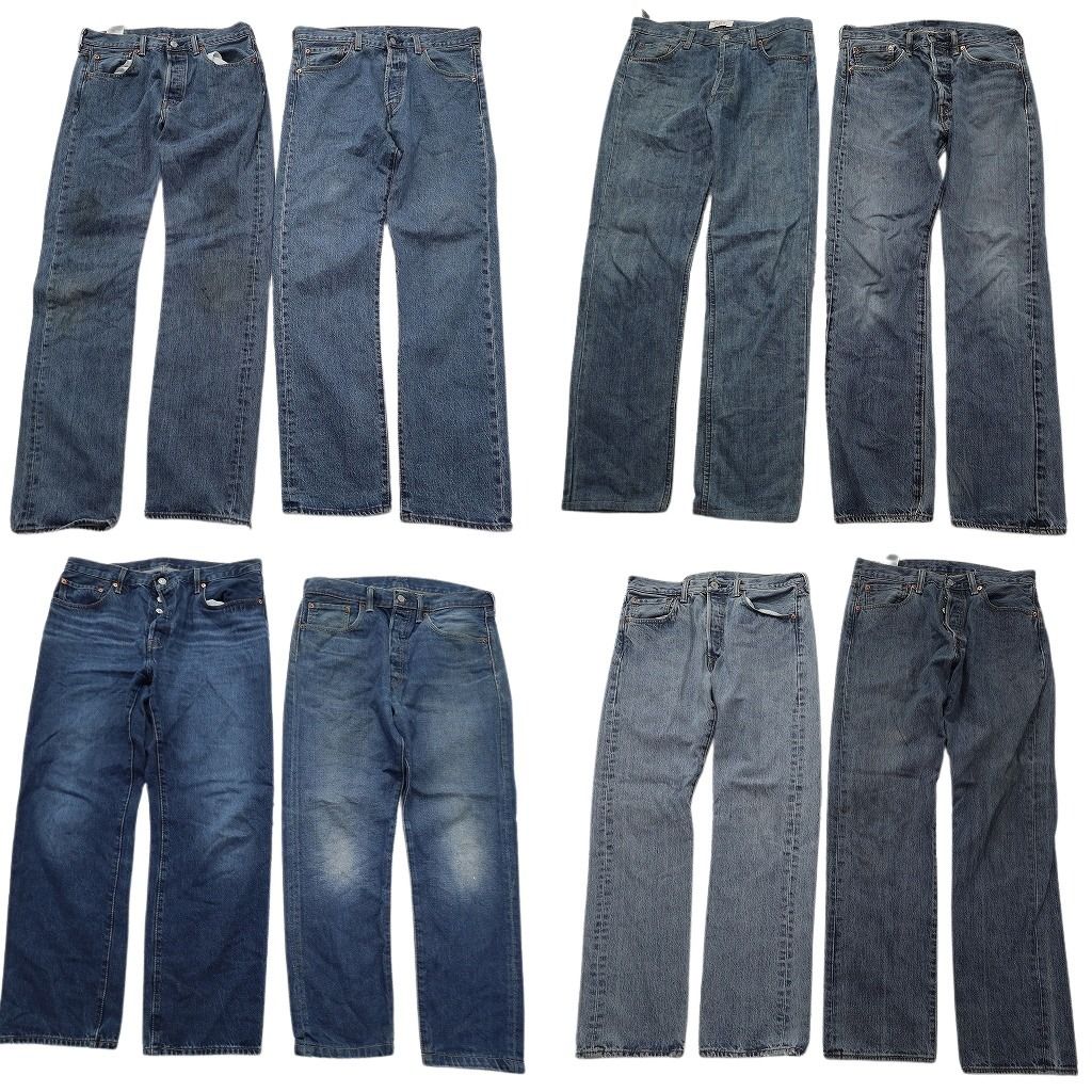 古着卸 まとめ売り リーバイス 501 デニムパンツ 8枚セット ( メンズ 32 ) ストレート　ボタンフライ ヒゲ フェード 中古 古着 NF4056