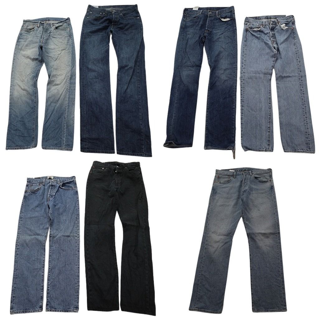 古着卸 まとめ売り リーバイス 501 デニムパンツ 7枚セット ( メンズ 32 ) ストレート　ボタンフライ ブラック 中古 古着 NF4057