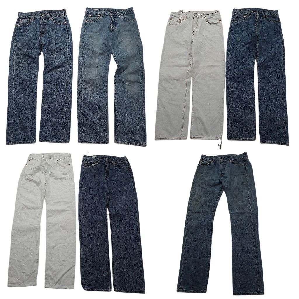 古着卸 まとめ売り リーバイス 501 デニムパンツ 7枚セット ( メンズ 30/29/28 ) ストレート　ボタンフライ ホワイト 中古 古着 NF4059