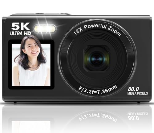 Beho 5K デジタルカメラ 80MP スマホに送れる デジカメ WIFI転送機能 デュアルスクリーン 自撮り オートフォーカス フィルター 18倍デジタルズーム ウェブカメラ コンパクト VLOG 16GBマイクロSDカード付き 誕生日 初心者向け 修学e