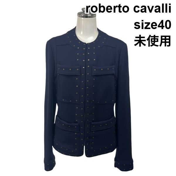 ◆ 未使用 ロベルトカバッリ roberto cavalli ノーカラージャケット ゴールドスタッズ ミリタリーテイスト 40 S 7号 レディース S6H087