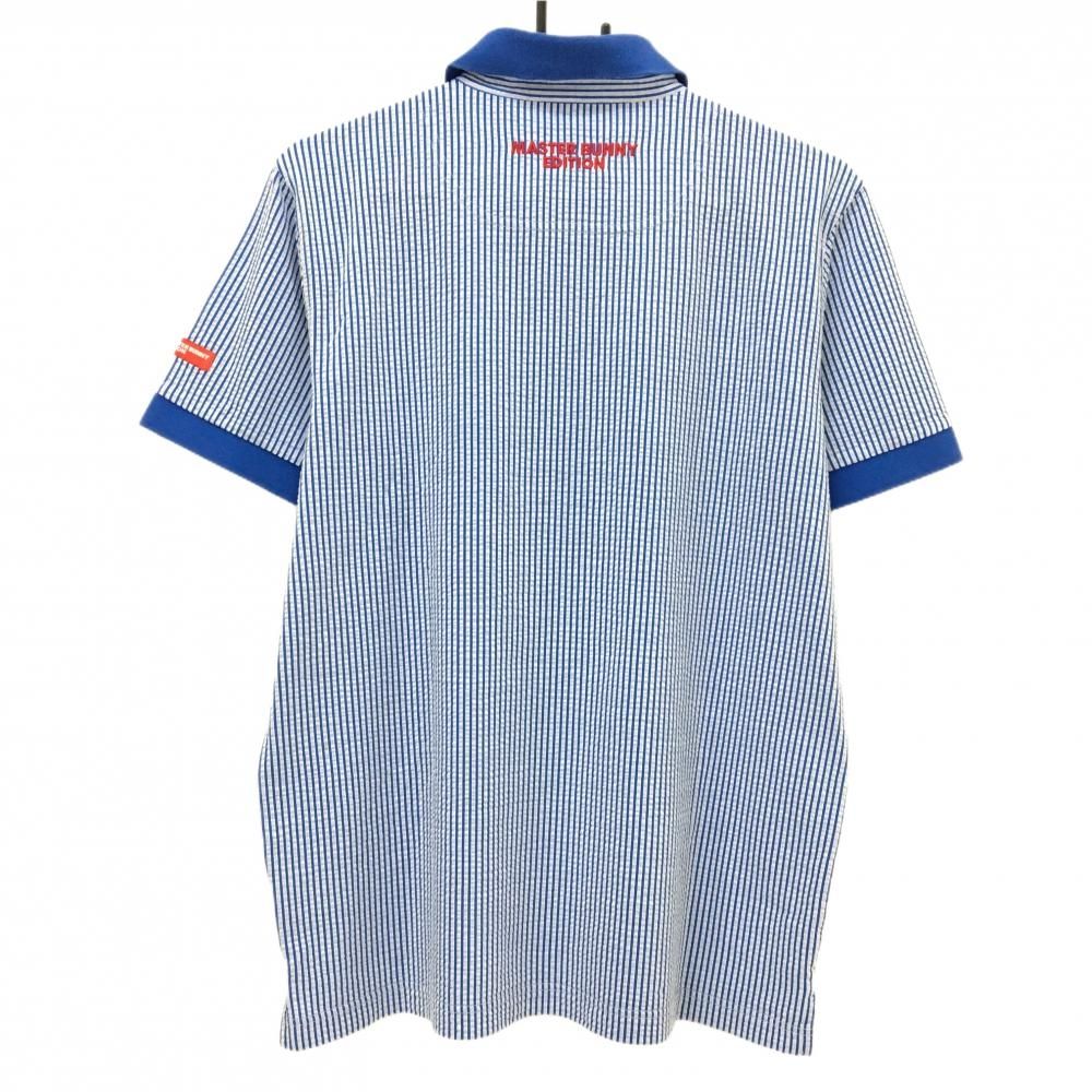 夏物セール！マスターバニー　ポロシャツ 美品】マスターバニー 半袖ポロシャツ ライトブルー系×白系 ストライプ