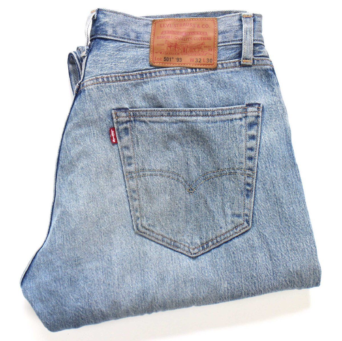 LEVI'Sリーバイス PREMIUM 501 '93 BIGE USED加工 ストレッチ デニムパンツ W32 L30★SDP4565 ジーンズ ストレート ビッグE レザーパッチ