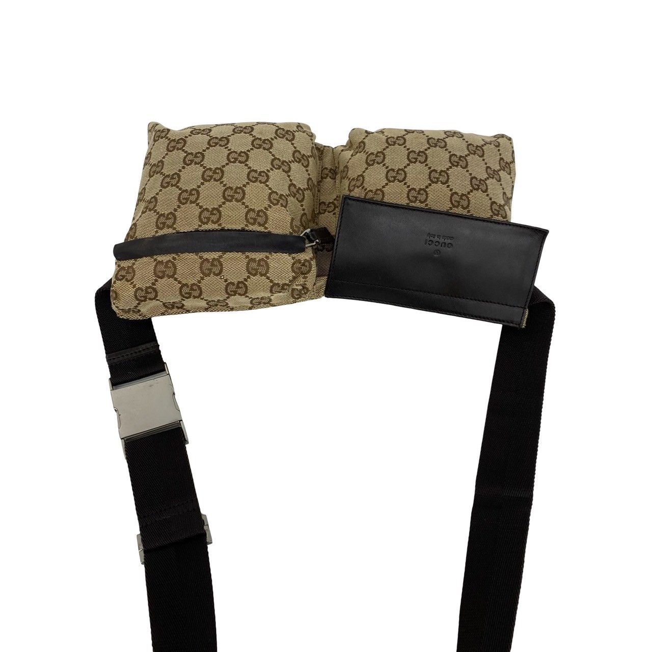 極 美品 GUCCI グッチ GG 柄 キャンバス ロゴ 刻印 レザー 本革 ボディ