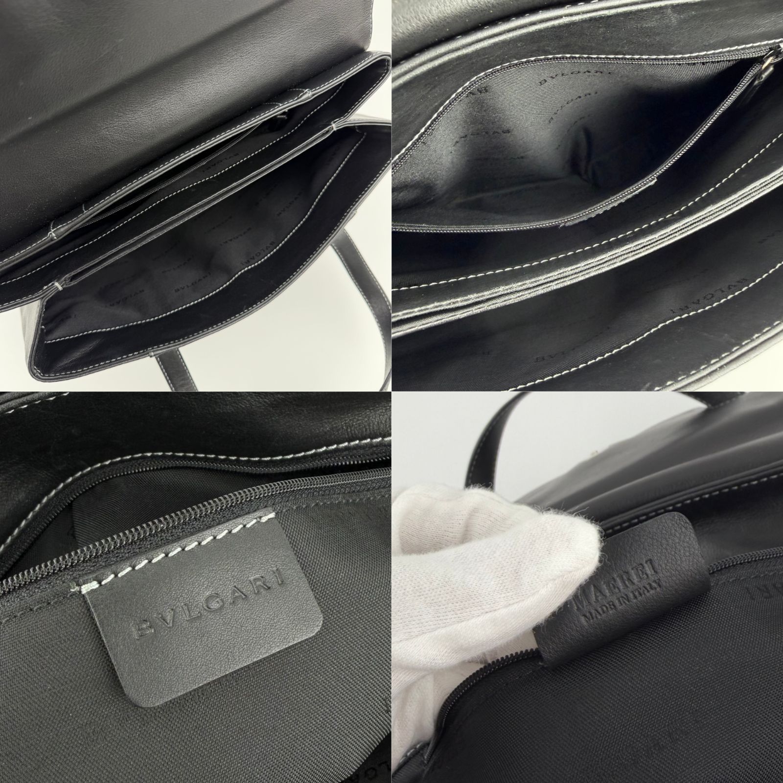 中古】BVLGARI ブルガリ ロゴプレート ハンドバッグ レザー ブラック