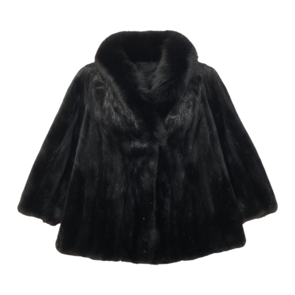 34c20 ダークミンク × フォックスファー コート サイズ11 ブラック 本毛皮 Mink × Fox Fur Coatt18r